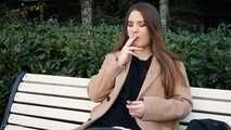 Russian girl spends her lunch break smoking 3 cigs in a row