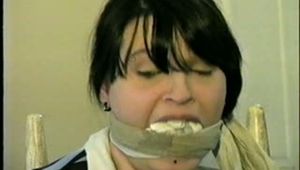 22 YEAR OLD DEREK IS CLEAVE GAGGED WITH A STINKY SWEATY SOCK IN HER MOUTH & TIED TO A CHAIR (D43-10)