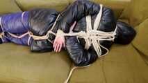 Myxxxy bound and gagged in shiny nylon Downwear