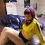 Mara ties and gagges herself with hand cuffs on bed wearing a hot black shiny nylon shorts (Pics)