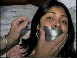 18 Yr OLD AMERICAN INDIAN COLLEGE STUDENT IS MOUTH STUFFED, HANDGAGGED, DUCT TAPE GAGGED, BAREFOOT, TOE TIED UP ON HER DORM ROOM FLOOR (D61-10)