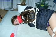 Kathi tied up in winter clothes