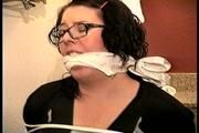 25 YEAR OLD DAY CARE WORKER IS MOUTH STUFFED, HANDGAGGED, TOE-TIED, F0RCED STINKY SHOE SMELLING WHILE TIGHTLY CHAIR TIED (D69-16)