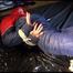 Sonja tied, gagged and hooded on a bed wearing supersexy shiny nylon oldschool downwear (Video)
