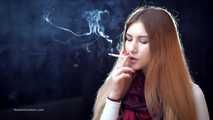 Mysterious girl Valya poses on camera with a tasty 120mm cigarette