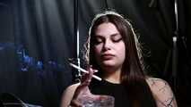 Smoking white 120mm cigarette and spitting with Anastasia