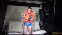 Sexy Jill shows you how to enjoy putting on and wear a lifevest over an bikini and a shiny nylon shorts (Video)