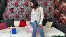 sexy preparing U16 balloons with electrical pump and popping them