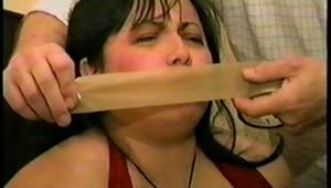 29 Yr OLD FEISTY BBW SHARON GETS MOUTH STUFFED, WRAP TAPE GAGGED & TIED UP ON THE BED (D55-9)