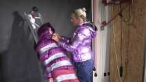 Aiyana bound gagged and vibed by Ms Ungeniert in shiny nylon Down