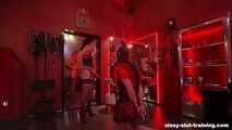 Rubber Sissy is trained to suck the first real cock. 