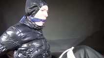 Ronja being tied and gagged with ropes and a ballgag in shiny nylon rainwear and downwear (Video)