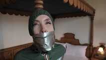 Rachel Adams Poletied and Pantygagged in shiny nylon Rainwear left for desperate struggeling