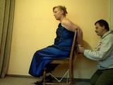 Chairtie in a blue dress