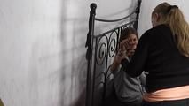 Cindy roped on bed 1/2