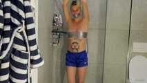Myxxxy wetting her shiny nylon Shorts