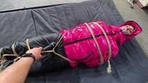 A custom Video with Myxxxy bound, gagged and vibed in a shiny nylon downjacket