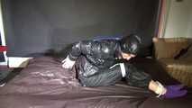 Ronja being tied and gagged with ropes and a ballgag in shiny nylon rainwear and downwear (Video)
