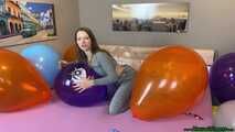 girlfriend pops your big balloons with wooden stick, fingernails and lighter