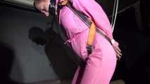 Sexy ***SANDRA*** wearing a hot pink oldschool downbib and a down jacket being tied and gagged with ropes and a clothgag hanging on the ceiling  (Video)