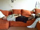 Hogtied on the couch