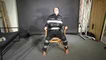 Alice taped to a Chair and tapegagged in shiny nylon Downjacket